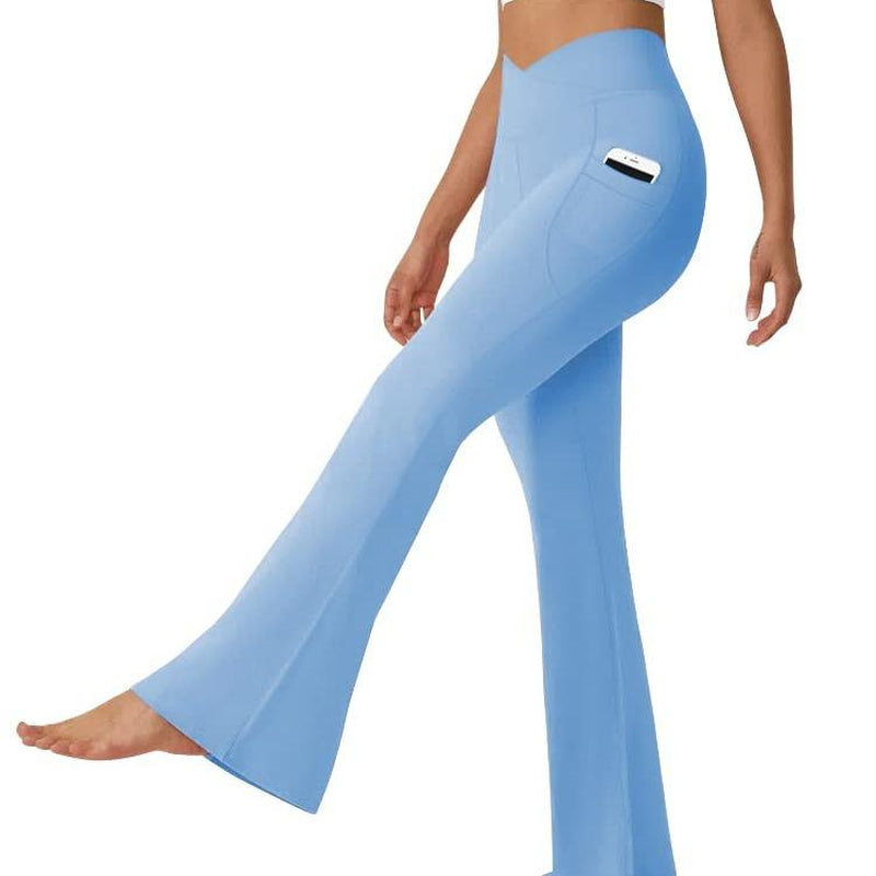 Dlooda Women'S Flare Leggings with Pockets-Crossover High Waisted Bootcut Yoga Pants-Tummy Control Vertical Bell Bottom Leggings