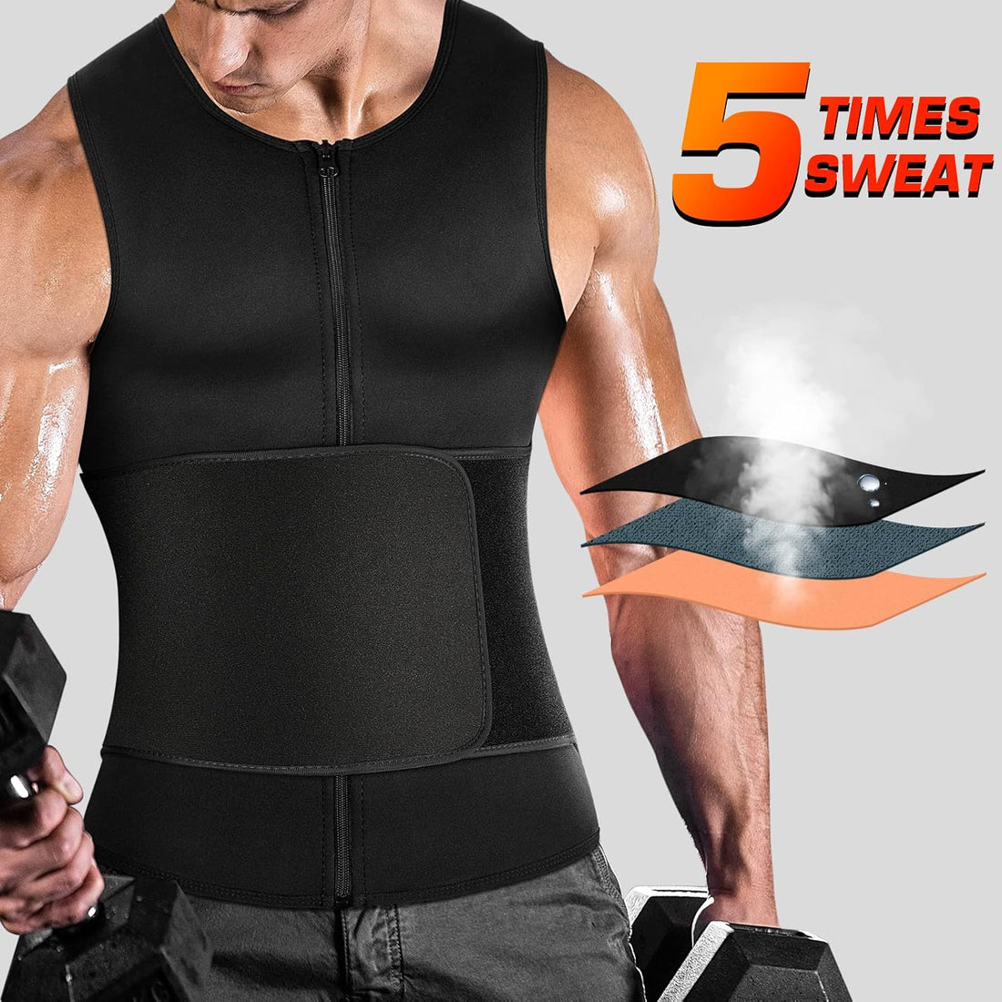 Men'S Waist Trainer Sauna Suit Shirt, Gym & Exercise Compression Vest, Sweat-Boosting Workout Top