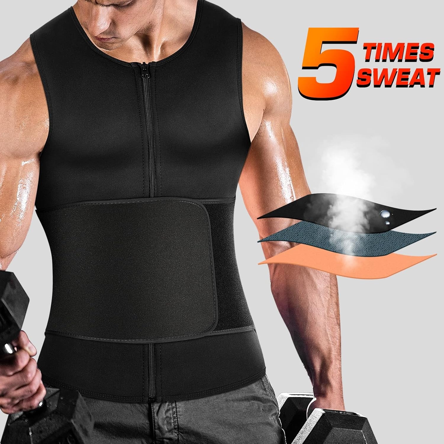 Men'S Waist Trainer Sauna Suit Shirt, Gym & Exercise Compression Vest, Sweat-Boosting Workout Top