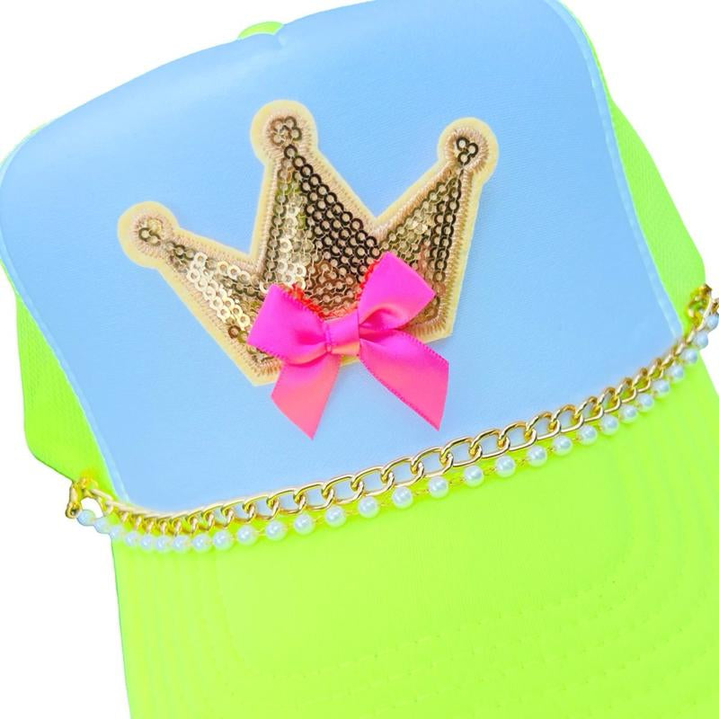 She Wears the Crown Trucker Hat / Neon Yellow & White Trucker Hat / Gold Crown Trucker Hat