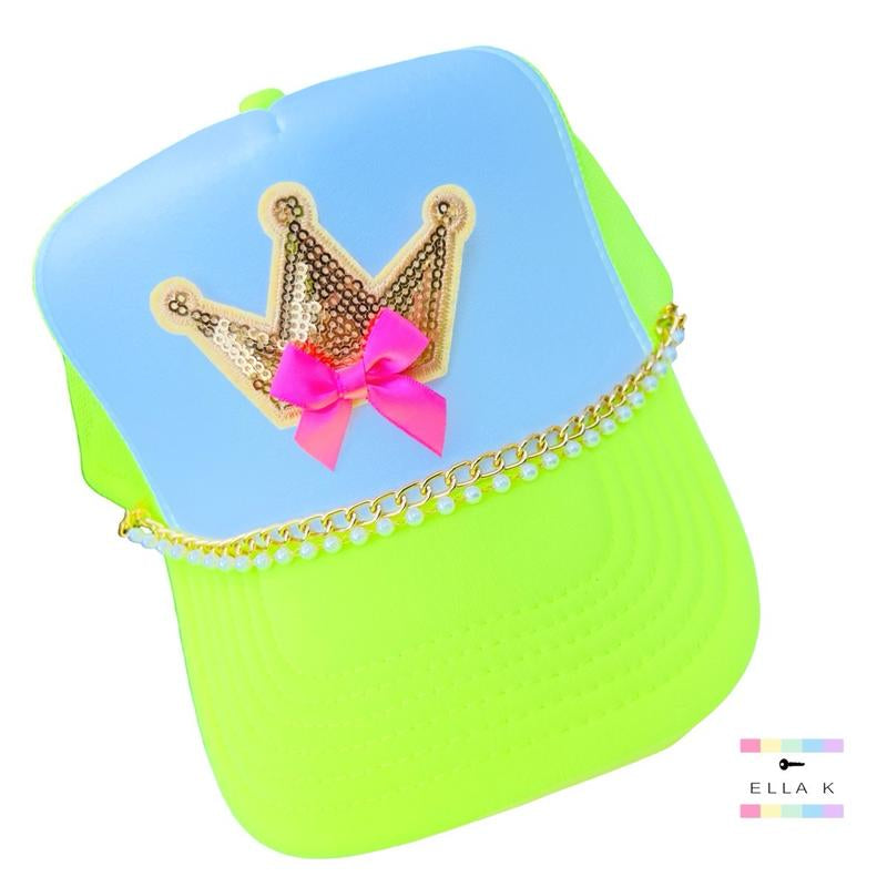 She Wears the Crown Trucker Hat / Neon Yellow & White Trucker Hat / Gold Crown Trucker Hat