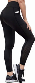 Womens Workout Leggings for Women with Pockets plus Size Gym High Waist Capri Yoga Pants Women with Mesh Cut Out
