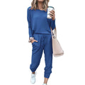 Hot Women'S Long Sleeve round Neck Top and Pants Set Simple Solid Colour Pajama Set Casual O Neck Two Piece Outfit