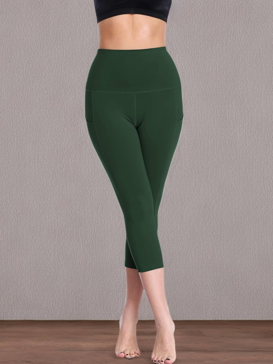 Women'S Tummy Control High Waist Capri Running Leggings Yoga Pants with Pocket