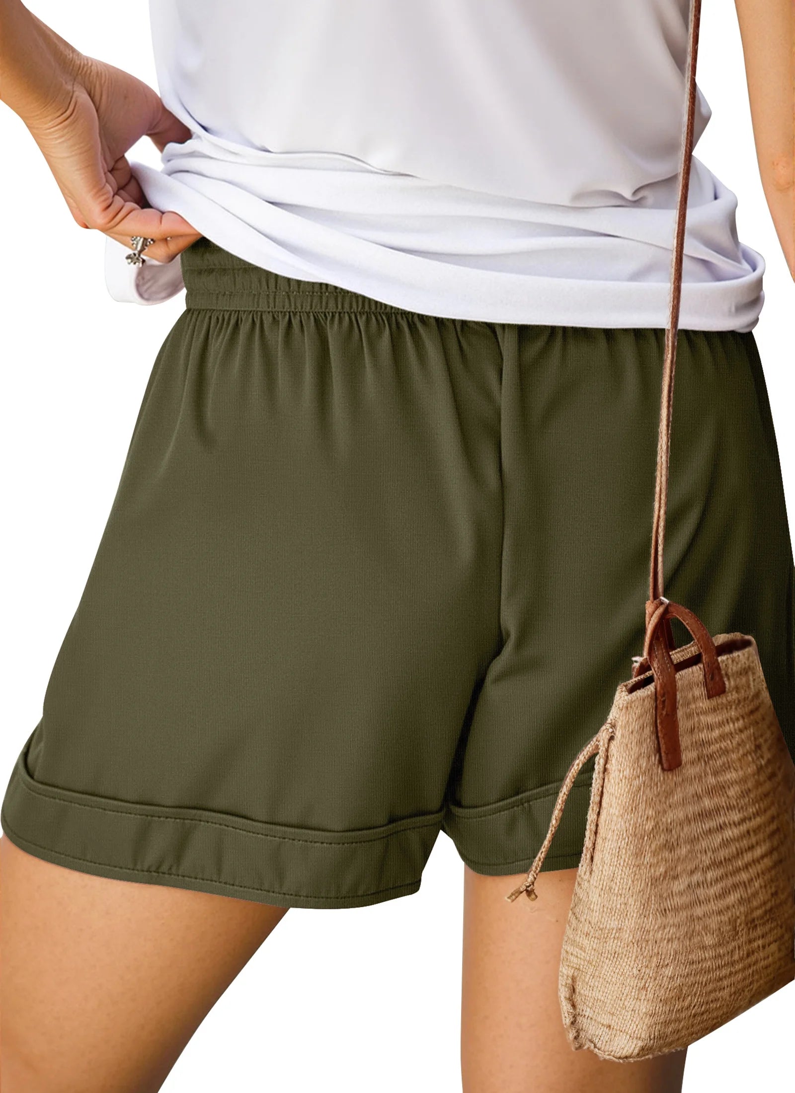 Womens Casual Shorts Elastic Waist Drawstring Shorts Pants with Pockets Summer Beach Floral Shorts