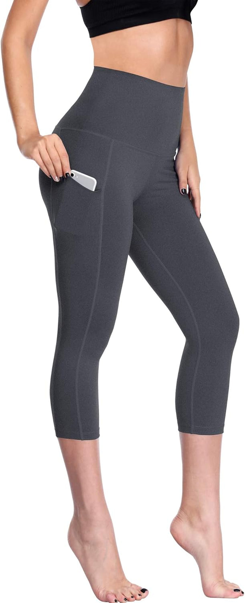 Women'S Tummy Control High Waist Capri Running Leggings Yoga Pants with Pocket