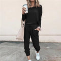 Hot Women'S Long Sleeve round Neck Top and Pants Set Simple Solid Colour Pajama Set Casual O Neck Two Piece Outfit