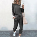Hot Women'S Long Sleeve round Neck Top and Pants Set Simple Solid Colour Pajama Set Casual O Neck Two Piece Outfit