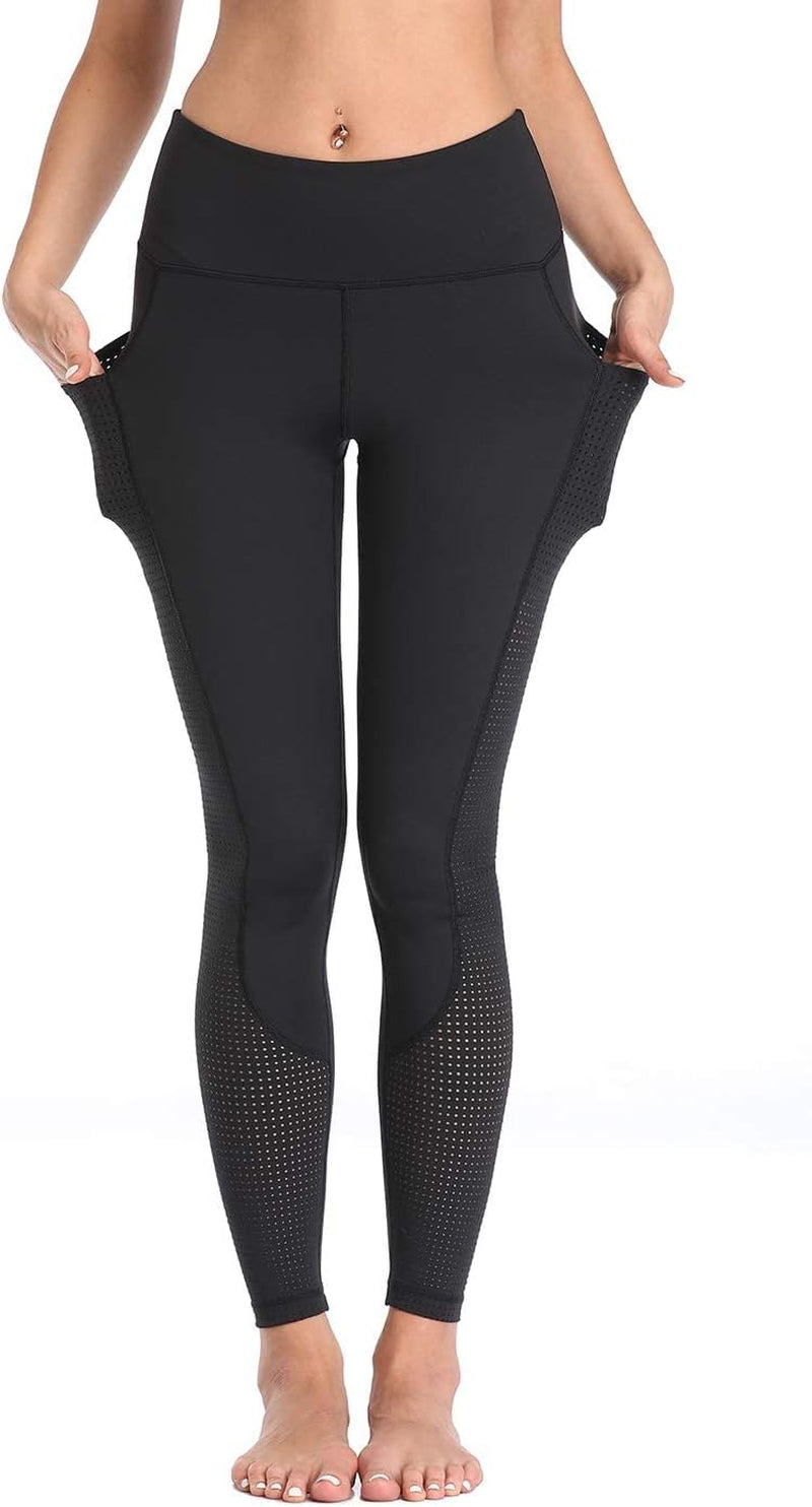 Womens Workout Leggings for Women with Pockets plus Size Gym High Waist Capri Yoga Pants Women with Mesh Cut Out