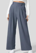 High Waisted Plicated Side Pocket Wide Leg Waffle Loose Work Pants Shock