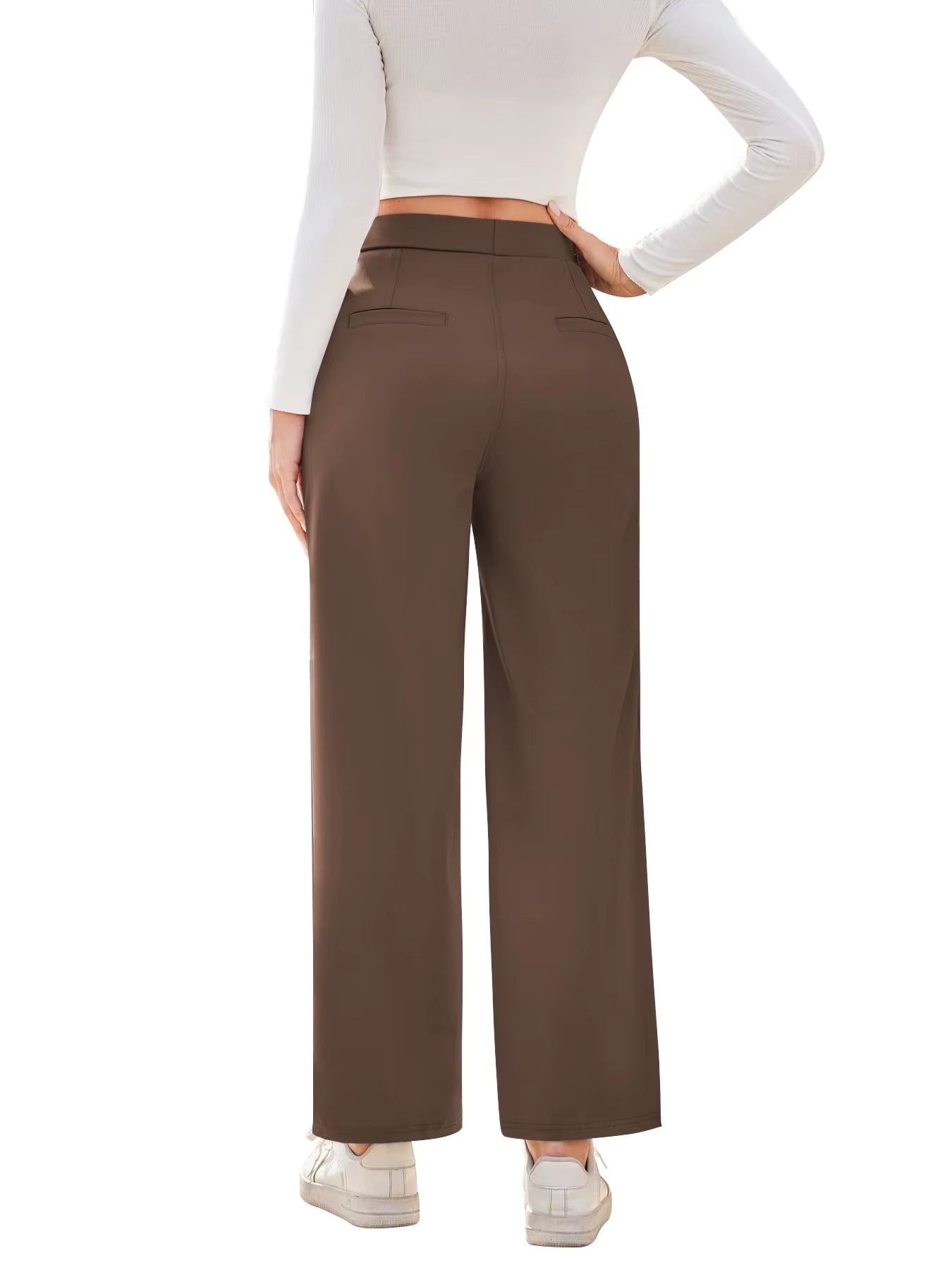 Flex High Waisted Work Pants Plicated Side Pockets Straight Leg Cargo Business Pants Straight-Leg Cut Breathable Versatile Wear