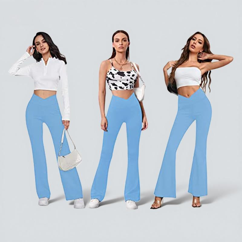 Dlooda Women'S Flare Leggings with Pockets-Crossover High Waisted Bootcut Yoga Pants-Tummy Control Vertical Bell Bottom Leggings