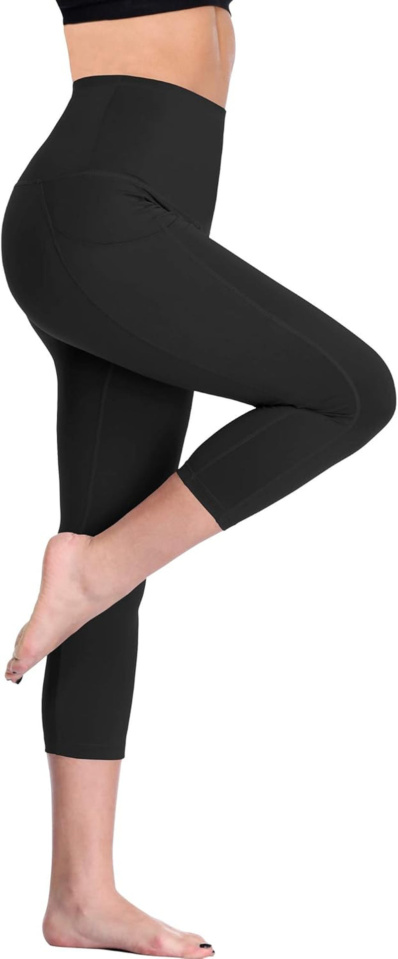 Women'S Tummy Control High Waist Capri Running Leggings Yoga Pants with Pocket