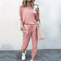 Hot Women'S Long Sleeve round Neck Top and Pants Set Simple Solid Colour Pajama Set Casual O Neck Two Piece Outfit