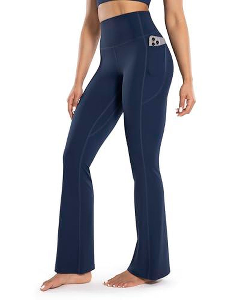 ENERBLOOM Women'S Workout Flare Yoga Pants with Pockets High Waisted Bootcut Leggings Tummy Control 30''