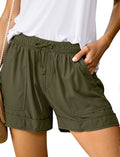 Womens Casual Shorts Elastic Waist Drawstring Shorts Pants with Pockets Summer Beach Floral Shorts