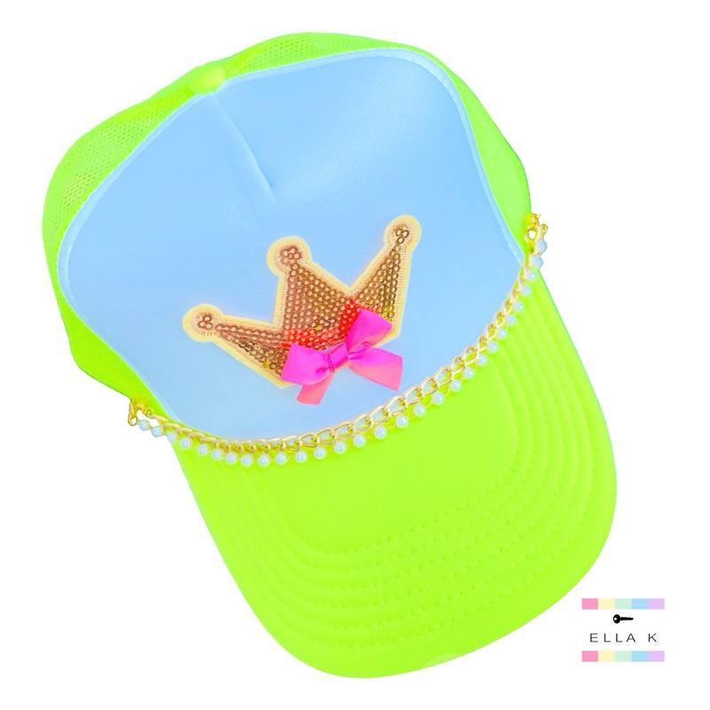 She Wears the Crown Trucker Hat / Neon Yellow & White Trucker Hat / Gold Crown Trucker Hat