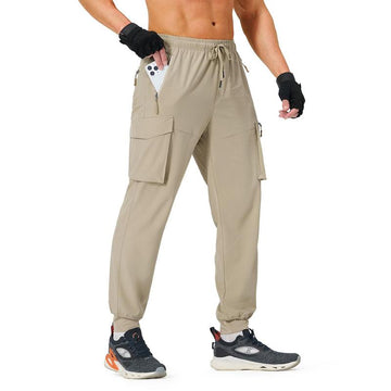 Men'S Hiking Pants Lightweight Cargo Pants Quick Dry Water Resistant Golf Joggers with Zipper Pockets Elastic Waist Pants