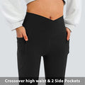 Dlooda Women'S Flare Leggings with Pockets-Crossover High Waisted Bootcut Yoga Pants-Tummy Control Vertical Bell Bottom Leggings