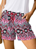 Womens Casual Shorts Elastic Waist Drawstring Shorts Pants with Pockets Summer Beach Floral Shorts