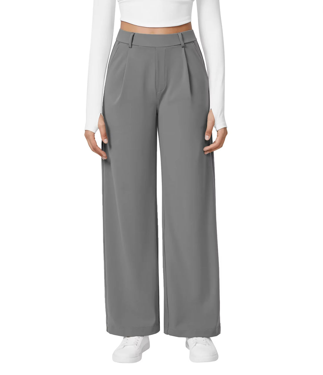 Flex High Waisted Work Pants Plicated Side Pockets Straight Leg Cargo Business Pants Straight-Leg Cut Breathable Versatile Wear