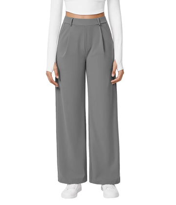 Flex High Waisted Work Pants Plicated Side Pockets Straight Leg Cargo Business Pants Straight-Leg Cut Breathable Versatile Wear