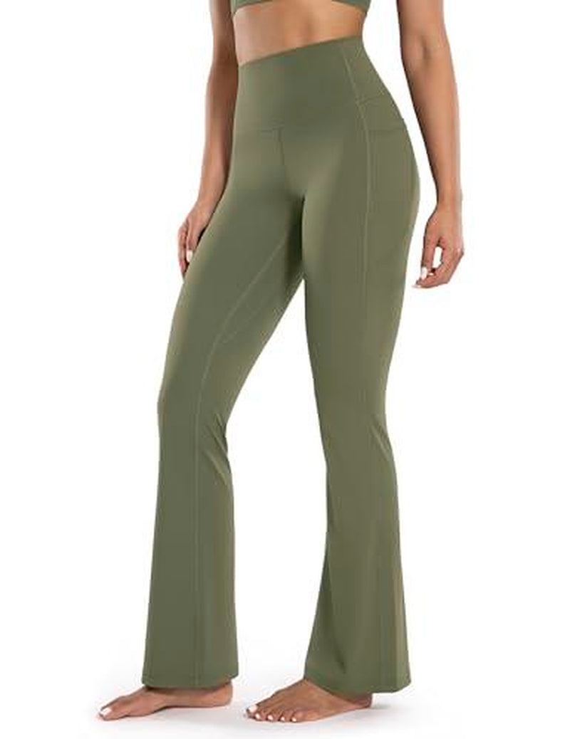 ENERBLOOM Women'S Workout Flare Yoga Pants with Pockets High Waisted Bootcut Leggings Tummy Control 30''