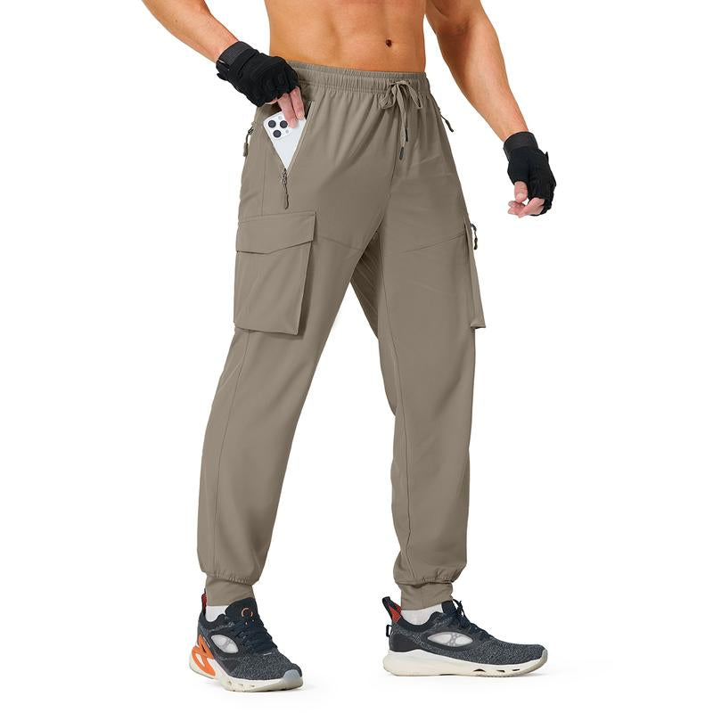 Men'S Hiking Pants Lightweight Cargo Pants Quick Dry Water Resistant Golf Joggers with Zipper Pockets Elastic Waist Pants