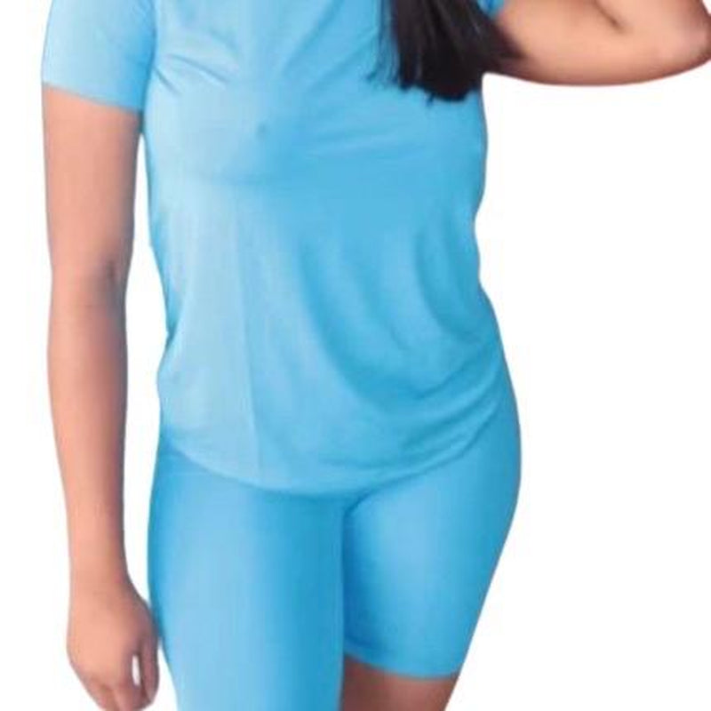 Two-Piece Set Women'S Plain Shorts Set with Comfort round Neck Tee & Skinny Shorts, Summer Casual Outfits, Workout Set, Fitted Design - Suits, Top Women'S Solid Color Shorts Set 2 Piece Sets Women