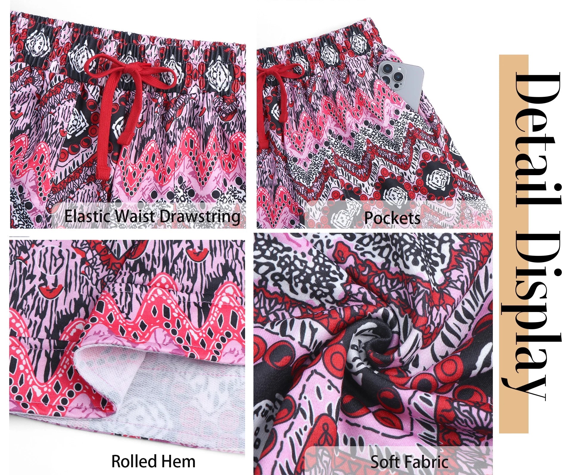 Womens Casual Shorts Elastic Waist Drawstring Shorts Pants with Pockets Summer Beach Floral Shorts