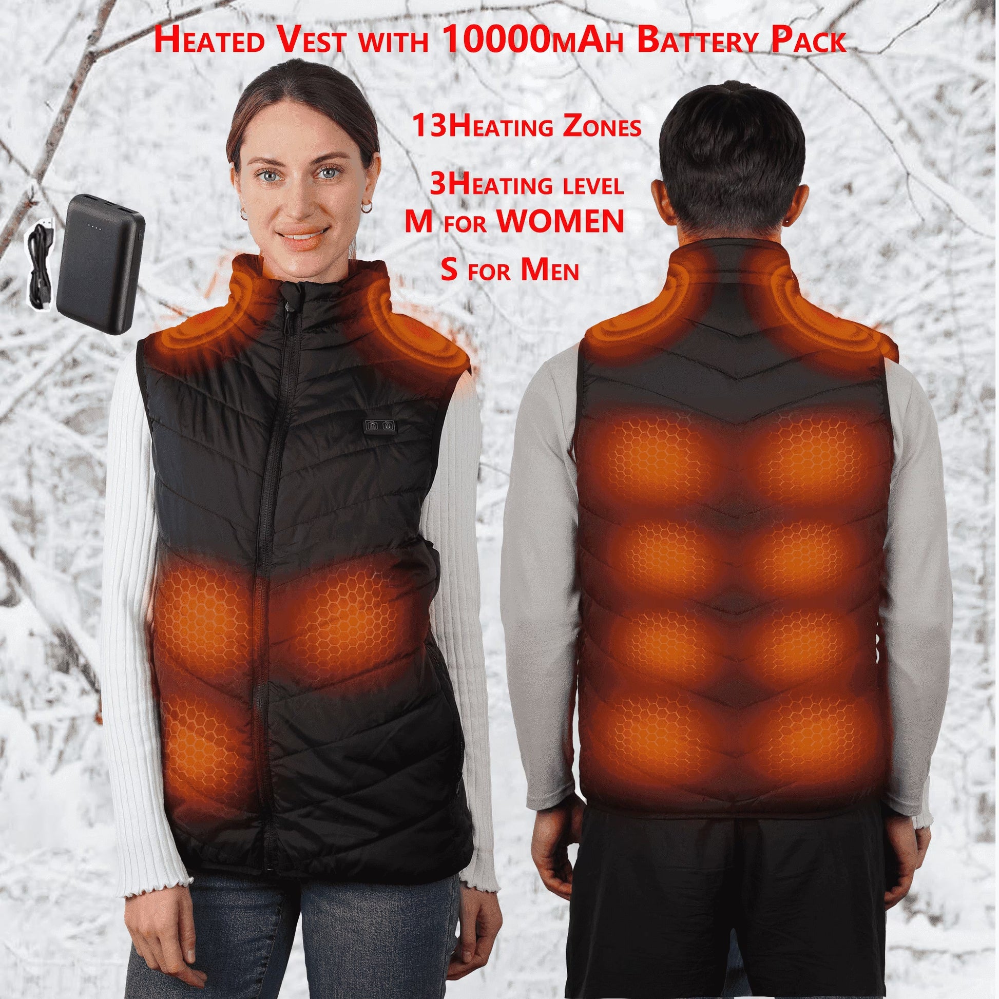 Electric Heated Vest with 10000Mah Battery Pack for Men and Women,M