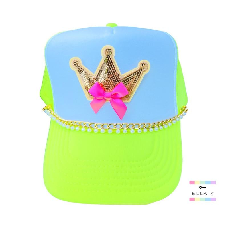 She Wears the Crown Trucker Hat / Neon Yellow & White Trucker Hat / Gold Crown Trucker Hat