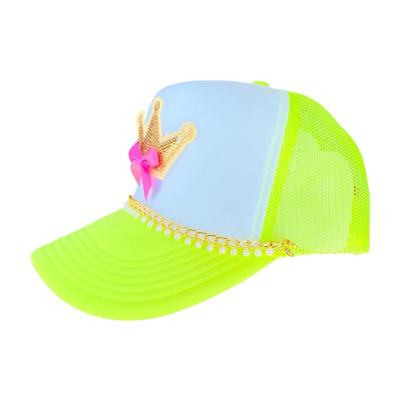She Wears the Crown Trucker Hat / Neon Yellow & White Trucker Hat / Gold Crown Trucker Hat