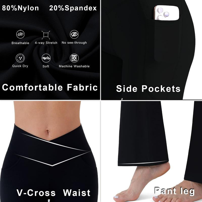 Flare Yoga Pants with Pockets for Women,High Waisted V Crossover Bootcut Yoga Leggings Stretchy Casual Workout Pants Fabric Nylon Womenswear Bottom
